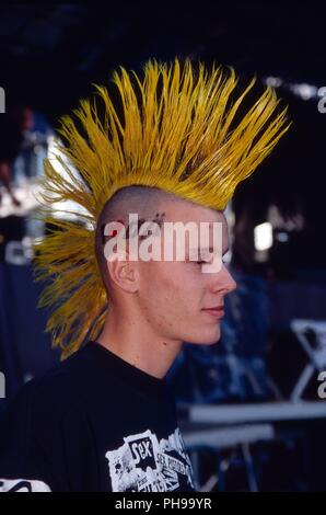 Ventole und sostenitore von 'Die Ärzte', deutsche Punk Rock Funpunk Ska Band, vor einem Konzert a Winterthur, Schweiz 1994. Gli appassionati e i sostenitori del tedesco Foto Stock