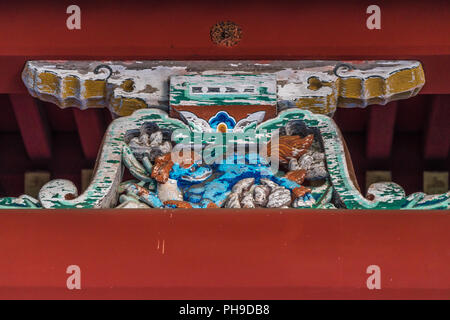 Miyabori Carving dettaglio di Kitaguchi Hongu Fuji Sengen jinja sacrario scintoista. Situato a Fujiyoshida city, Prefettura di Yamanashi, Giappone Foto Stock