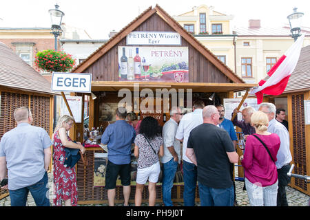 Degustazione di vino durante i vini ungheresi la festa a climi dei Carpazi international evento culturale a Krosno, Polonia Foto Stock