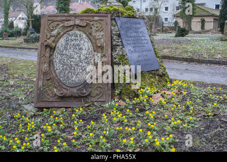 Lastra tombale, Nikolai cimitero, Schwaebisch Hall, Germania Foto Stock