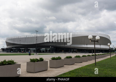 Uniondale, NY - Agosto 22, 2018 vista laterale della contea di Nassau Veterans Memorial Coliseum. Foto Stock