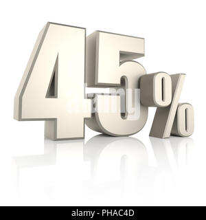 Il 45 per cento isolati su sfondo bianco. 3D Render Foto Stock