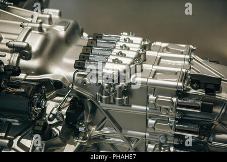Un close-up del motore o auto a motore all'interno. Sfondo tecnologico Foto Stock