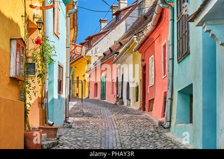 Sighisoara old town street, Transilvania, Romania Foto Stock