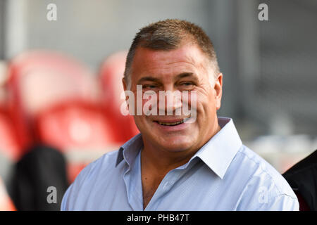 St Helens, Regno Unito. Il 31 agosto 2018. Totalmente Wicked Stadium, St Helens, Inghilterra; Betfred Super League Super 8's , St Helens v Wigan Warriors ; Shaun Wayne allenatore del Wigan Warriors Credito: News immagini /Alamy Live News Foto Stock