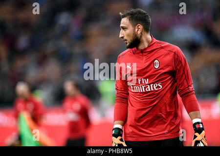 Milano, Italia. Il 31 agosto 2018. Gianluigi Donnarumma del Milan durante la Serie A match tra AC Milan e AS Roma allo Stadio San Siro di Milano, Italia il 31 agosto 2018. Foto di Giuseppe mafia. Credito: Giuseppe Maffia/Alamy Live News Foto Stock