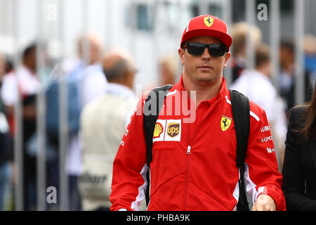 Monza, Italia. 1 Settembre, 2018. Kimi Raikkonen della Finlandia e la Scuderia Ferrari nel paddock durante il Gran Premio di Formula Uno di credito Italia: Marco Canoniero/Alamy Live News Foto Stock