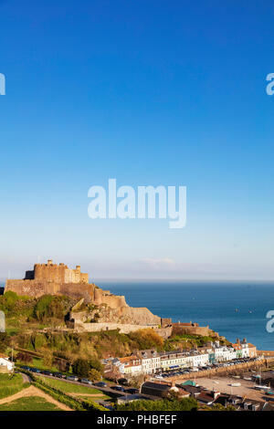 Castello di Mont Orgueil Gorey (castello), Gorey, Jersey, Isole del Canale, Regno Unito, Europa Foto Stock