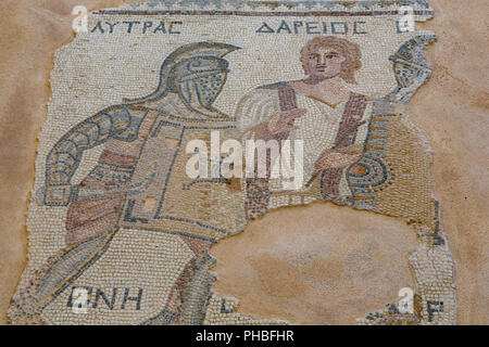 Il mosaico in casa dei gladiatori in Kourion sito archeologico di Cipro del sud, Mediterraneo, Europa Foto Stock