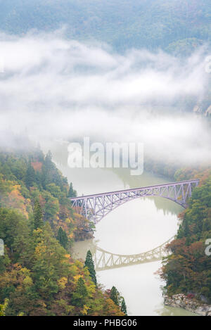 Autunno Autunno fogliame Fukushima primo ponte View Point daiichi kyouryou in Mishima Fukushima Giappone Foto Stock