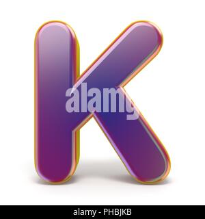 La lettera K viola giallo font delineato il rendering 3D illustrazione isolati su sfondo bianco Foto Stock