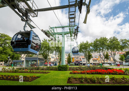 Vista delle funivie a stazione inferiore, Funchal, Madeira, Portogallo, Atlantico, Europa Foto Stock