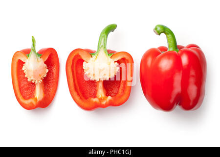 Peperoni rossi isolato su sfondo bianco Foto Stock