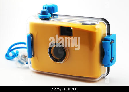 Fotocamera giallo in cassetta stagna Foto Stock