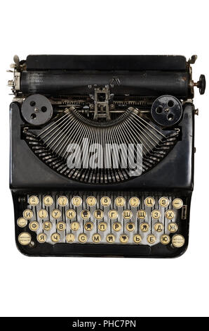 Vintage macchina da scrivere portatile con lettere in cirillico Foto Stock