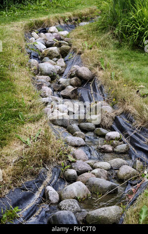 Laghetto artificiale stream e decorativi giardino paesaggistico Foto Stock