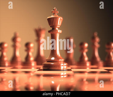 Il Re nel evidenziare. Pezzi di gioco di scacchi, immagine con profondità di campo ridotta. Foto Stock
