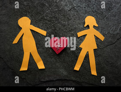 Cucito cuore rosso Foto Stock