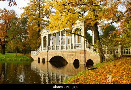 Mattina autunnale del ponte siberiano Foto Stock