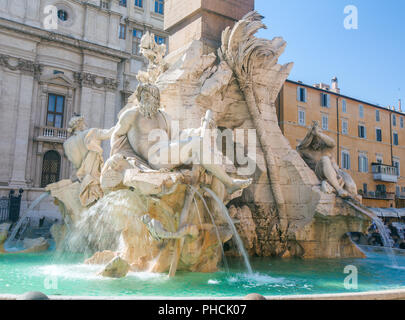 Fontana dei Quattro Fiumi. Piazza Navona, Roma. Italia Foto Stock