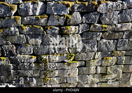 Antica pietra di granito della parete di muschio di canale Foto Stock