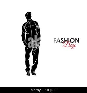 Ragazzo alla moda. Moda. Silhouette di un ragazzo. Il ragazzo in una tuta sportiva Illustrazione Vettoriale
