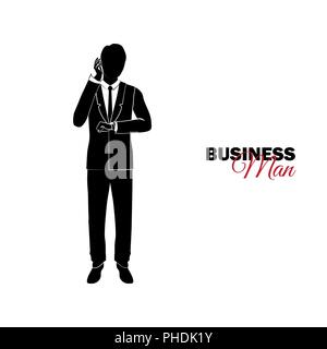 Imprenditore, Manager. Un uomo in un business suit. Imprenditore parlando al telefono e guardando l'orologio Illustrazione Vettoriale