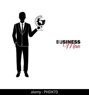 Imprenditore, Manager. Un uomo in un business suit. Imprenditore con un globo in mano Illustrazione Vettoriale