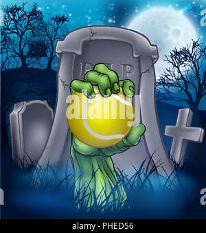 Tennis Zombie Halloween Cimitero Concept Illustrazione Vettoriale