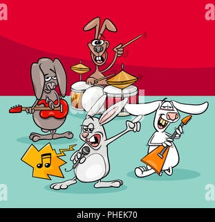 I conigli di musicisti rock band cartoon illustrazione Foto Stock