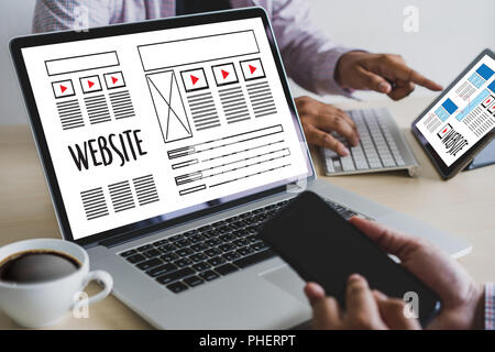 Web Design layout disegno i supporti software WWW e il layout grafico del sito web del progetto di sviluppo Foto Stock