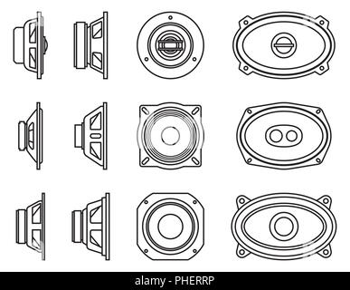 Driver per altoparlanti con set di icone. Vettore di Piana Illustrazione Vettoriale