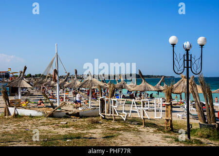 Vama Veche beach,un non-mainstream destinazione turistica sulla costa del Mar Nero,destinazione popolare per i turisti provenienti da tutto il mondo. Foto Stock