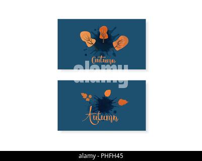 Set di modelli d'autunno. Lettere manoscritte acquerello scuro testurizzato e foglie di alberi e di decorazione. Elementi di design di stagione. Vector illustrat Illustrazione Vettoriale