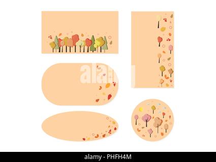 Set di modelli d'autunno. Gli spazi vuoti con le foglie degli alberi e decorazione. Sfondi per il design di stagione. Illustrazione Vettoriale. Illustrazione Vettoriale