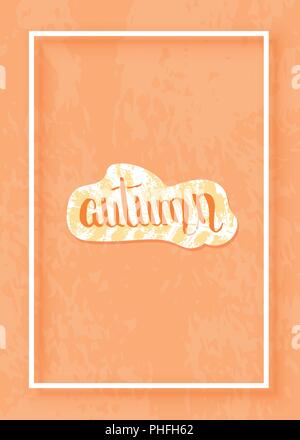 Modello d'autunno. Caratteri scritti a mano con decoro. Elemento per la stagione di design. Adesivo a trama con il telaio. Illustrazione Vettoriale. Illustrazione Vettoriale