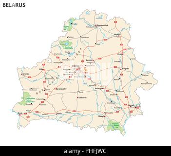 Strada del vettore e il parco nazionale di mappa della Repubblica di Bielorussia. Illustrazione Vettoriale