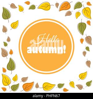 Ciao, l'autunno. Il testo di una ghirlanda di foglie di autunno Illustrazione Vettoriale