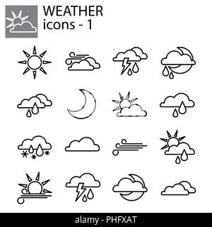 Linea Web impostato. Meteo set. Previsioni del tempo impostato per il sito Illustrazione Vettoriale
