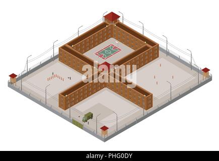 Appartamento 3D isometrica regime speciale in prigione, la prigione per città mappa costruttore isolato su bianco. Costruisci la tua collezione infografico. Illustrazione Vettoriale Illustrazione Vettoriale