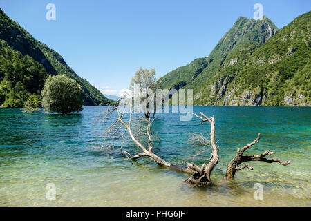 Vista del lago di Molveno in Trentino Foto Stock