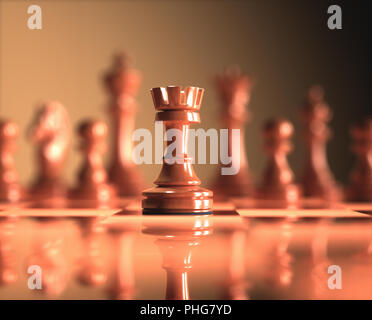 La torre in evidenza. Pezzi di gioco di scacchi, immagine con profondità di campo ridotta. Foto Stock