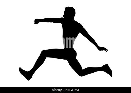 Salto triplo uomo atleta ponticello silhouette nera Foto Stock
