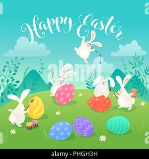 Conigli pasquali biglietto di auguri Illustrazione Vettoriale