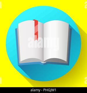 Icona di aprire un libro di testo con segnalibro rosso. Illustrazione Vettoriale