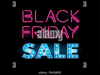 Venerdì nero vendita retrò telaio leggero. Illustrazione Vettoriale arte al neon Illustrazione Vettoriale