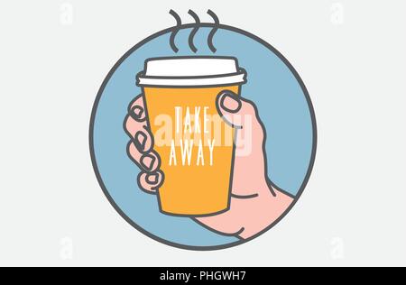 Illustrazione vettoriale di una mano che tiene una tazza di caffè da asporto Illustrazione Vettoriale