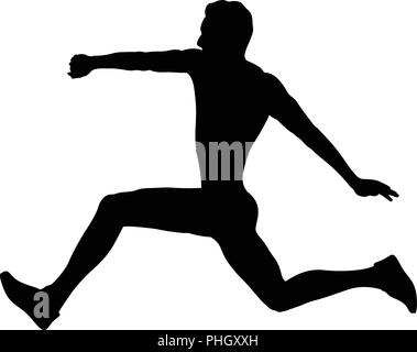 Salto triplo uomo atleta ponticello silhouette nera Illustrazione Vettoriale