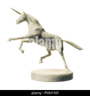 Un bellissimo marmo unicorn figura isolata su sfondo bianco Foto Stock