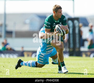 Campo Sportivo di Galway e Galway, Irlanda. 1 Sep, 2018. Guinness Pro14 rugby, Connacht rispetto a Glasgow; Kyle Godwin su un attacco eseguito per il Connacht Credito: Azione Sport Plus/Alamy Live News Foto Stock